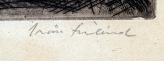 Iván Szilárd (1912-1988): Kisfiú ágyban. Rézkarc, papír, jelzett, üvegezett keretben 20×15 cm