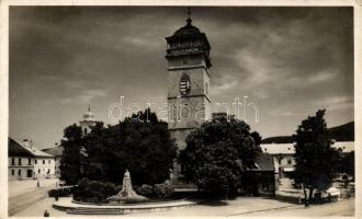 Rozsnyó, Rákóczi őrtorony, Kossuth szobor, Fuchs József kiadása / tower, statue (gluemark)