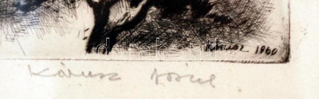 Kórusz József (1927-2010): Fonyódi látkép. Rézkarc, papír, jelzett, üvegezett keretben, 24×28 cm