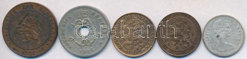 Vegyes: Belgium 1904. 10c Cu-Ni + Hollandia 1881. 2 1/2c Br + 1901. 1c Br + 1925. 1c Br + Kanada 196...