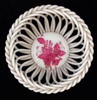 Herendi Apponyi mintás áttört kosárka, kézzel festett, jelzett, hibátlan, d:9 cm