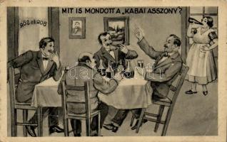 Hungarian humorous card, wine and beer, Mit is mondott a Kabai asszony?