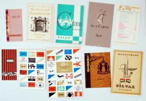 cca 1960 35 db régi étlap, mind különböző, sok korabeli tartóval, érdekes, szép anyag