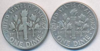 Amerikai Egyesült Államok 1946. 1D Ag + 1960D 1D Ag Roosevelt T:2,2- USA 1946. 1 Dime Ag + 1960D 1 Dime Ag Roosevelt C:XF,VF