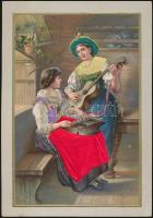 cca 1900 Szerencséje óhajtásom. 2 db térbeli, litho üdvözlőkártya / 3D litho greeting card 12x16 cm