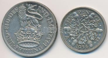 Nagy-Britannia 1932. 1Sh Ag + 1934. 6p Ag "V. György" T:2-
Great Britain 1932. 1 Shilling ...