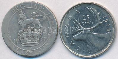 Vegyes: Nagy-Britannia 1917. 1Sh Ag "V. György" + Kanada 1968. 25c Ag T:2,2-,3 Mixed: Great Britain 1917. 1 Shilling Ag "George V" + Canada 1968. 25 Cents Ag C:XF,VF,F