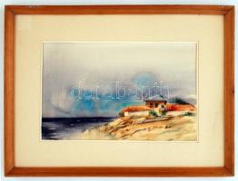 Wieszt József (1951-2007): Bolgár tengerpart. Akvarell, papír, jelzett, keretben, 25×40 cm