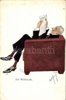 Der Weltfremde / Man with newspaper, humour, B.K.W.I. 430-6. artist signed (EK)