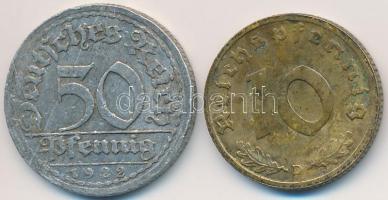 Németország / Weimari Köztársaság 1922. 50pf Al + Német 3. Birodalom 1937D 10pf Al-Br T:2,2- Germany / Weimar Republic 1922. 50 Pfennig Al + German Third Reich 1937D 10 Pfennig Al-Br C:XF,VF