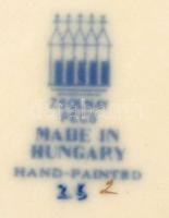 Zsolnay virág mintás kávés csésze és alj fedővel, kézzel festett, jelzett, hibátlan