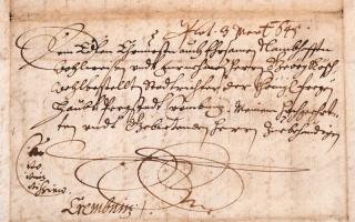 1645 Német nyelvű levél Körmöcbánya magisztrátusa számára, a külzetén rányomott viaszpecséttel /
16...