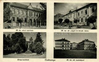 Csáktornya, M. kir. elemi és állami polgári és kereskedelmi iskola, Tanítóképző, Zrínyi emlékmű / schools, teachers training institute, monument (EK)