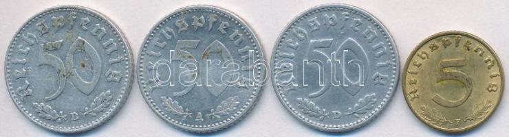Német 3. Birodalom 1935A 50pf Al + 1935D 50pf Al + 1940B 50pf Al + 1939F 5pf Al-Br T:2,2- German Third Reich 1935A 50 Pfennig Al + 1935D 50 Pfennig Al + 1940B 50 Pfennig Al + 1939F 5 Pfennig Al-Br C:XF,VF