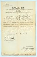 1885 Simor János (1813-1891) hercegprímás levélpapírjára írt levél, hátoldalon Mayer István(1813-1893) címzetes püspök és Csernoch János(1852-1927) későbbi esztergomi érsek aláírásával