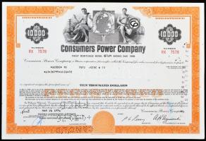 Amerikai Egyesült Államok / Michigan 1976. "Consumers Power Company" részvénye 10.000$-ról, perforált, bélyegzésekkel T:I USA / Michigan 1976. "Consumers Power Company" share about 10.000 Dollars, perforated, with stampes C:UNC