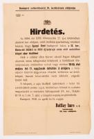 1940 Bp.IX., Budapest székesfőváros IX. kerületének elöljárója által kiadott hirdetés a Spányi Ernő által létesíteni kívánt aszfaltfőző telepről, 47x32 cm