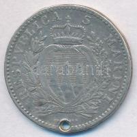 San Marino 1898R 1L Ag T:2-,3 ly.
San Marino 1898R 1 Lira Ag C:VF,F hole