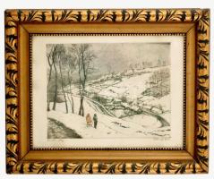 Stettner Béla (1928-1984): A komlói völgy. Színezett rézkarc, papír, jelzett, üvegezett keretben, 23×33 cm