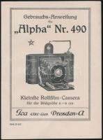 cca 1920-1925 Használtai útmutató az Ica Alpha Nr. 490 fényképezőgéphez, német nyelven, 8p / cca 1920-1925 Ica Alpha Nr. 490 prospectus(Gerbrauchs-Anweisung), 8p