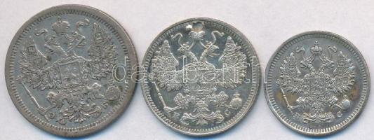 Orosz Birodalom 1907. 20k Ag + 1914. 15k Ag + 1915. 10k Ag T:2,2- lyuktömött a 15k
Russian Empire 19...