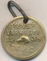 1938. "Heves Vármegye" sorszámozott Cu ebbárca T:2
