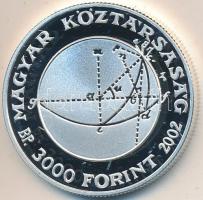 2002. 3000Ft Ag Bolyai János T:PP Dísztokban, tanúsítvánnyal, ujjlenymatos