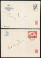 14 db különböző magyar és külföldi sportoló aláírása borítékon pl.: Novobáczky Klára,Rácz Lajos, Van...