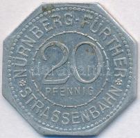 Németország / Weimari Köztársaság ~1920. 20Pf Al "Nürnberg-Fürthi villamos / Frauentor" bárca T:2 Germany / Weimar Republic ~1920. 20 Pfennig Al "Tram of Nürnberg-Fürth / Frauentor" token C:XF