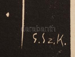 Gáborjáni Szabó Kálmán (1897-1955): Félakt, fametszet, papír, jelzett a metszeten, kartonra kasírozv...