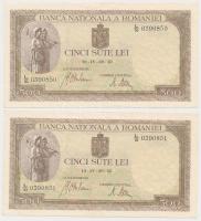 Románia 1942. 500L (2x) sorszámkövetők T:III szép papír Romania 1942. 500 Lei (2x) sequential series C:F nice papers