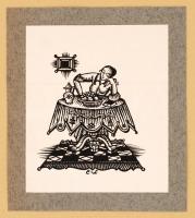 Csabai Ékes Lajos: (1896-1944): Art deco hölgy az asztalnál, cca 1920. Fametszet, dúcon jelzett, papír kartonra kasírozva, 10x9cm