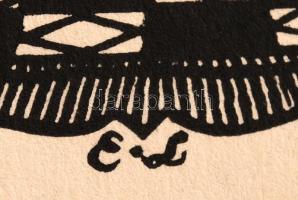 Csabai Ékes Lajos: (1896-1944): Art deco hölgy az asztalnál, cca 1920. Fametszet, dúcon jelzett, pap...