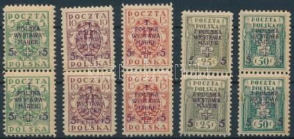 1919 Nemzetközi bélyegkiállítás sor párokban Mi 118-122 A