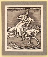 Kozma Lajos (1884-1948): Leányrablás, 1920. Fametszet, jelzett a dúcon, papír kartonra kasírozva, 13x11cm