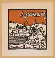 Kós Károly (1883-1977): Fogaras, cca 1930. Színezett linómetszet, jelzett a dúcon, papír kartonra kasírozva, 9×9 cm