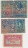 1912. 100K + 1913. 20K + 1917. 2K + mindegyik "Véménd Község Elöljárósága 1919" felülbélyegzéssel T:III,III-