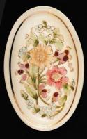 Zsolnay virág mintás tálka, kézzel festett, jelzett, hibátlan, 11×7 cm