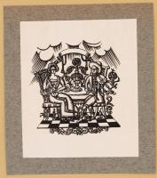 Csabai Ékes Lajos: (1896-1944): Art deco jelenet, cca 1920. Fametszet, dúcon jelzett, papír kartonra kasírozva, 10x9cm