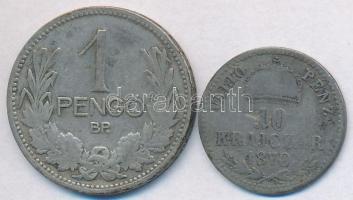 1870KB 10kr Ag Váltó Pénz + 1926. 1P Ag T:2-,3