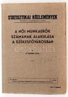 Dr. Molnár Olga: A női munkaerők számának alakulása a székesfővárosban. Statisztikai Közlemények 76. kötet 3. szám. Bp., Székesfőváros Statisztikai Hivatala. Kiadói papírkötés, jó állapotban.