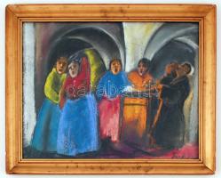 Jándi jelzéssel: Szellemidézés, akvarell, papír, üvegezett fa keretben,  33,5×43,5 cm