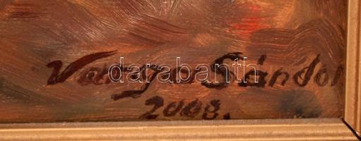 Varga Sándor (?-?): Rőzsegyűjtő asszony, olaj, vászon, díszes fa keretben, 60×48 cm