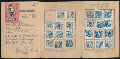 1950 A Magyar Nők Demokratikus Szövetségének tagsági könyve, sok tagdíjbélyeggel
