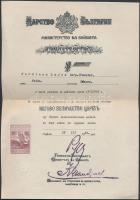 1944 Szófia bolgár kitüntetés adományozó oklevél magyar őrmester részére / Bulgarian awarding document for Hungarian soldier