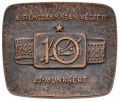 1958. "A film szakmában végzett 10 év jó munkáért - 1948-1958" egyoldalas Br plakett (60x73mm) T:2