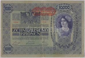 1918. 10.000K piros "Deutschösterreich" felülbélyegzéssel, német nyelvű hátlap, nyomdai papírránccal T:III
