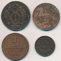 Ausztria 1800A 1kr Cu &quot;II. Ferenc&quot; + 1851A 1kr Cu + 1885. 5/10kr Cu + Magyarország 1851B 1kr Cu T:2- Austria 1800A 1 Kreuzer Cu &quot;Franz II&quot; + 1851A 1 Kreuzer Cu + 1885. 5/10 Kreuzer Cu + Hungary 1851B 1 Kreuzer Cu C:VF