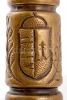 cca 1940 töltényhüvely váza, címerrel és Nagy-Magyarországgal, réz, m:30,5 cm