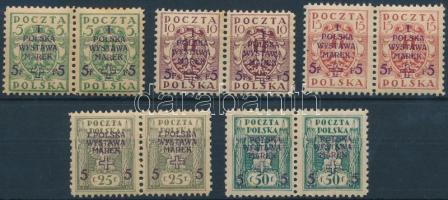 1919 Nemzetközi bélyegkiállítás sor vízszintes párokban Mi 118-122 A